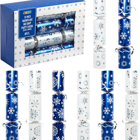 8 Pack Christmas Party Table Favor with Blue & White Snowflake Design with Party - Picture 2 of 9